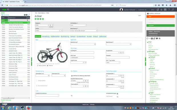 Die Benutzeroberfläche von Sage X3 (Bild: Sage)